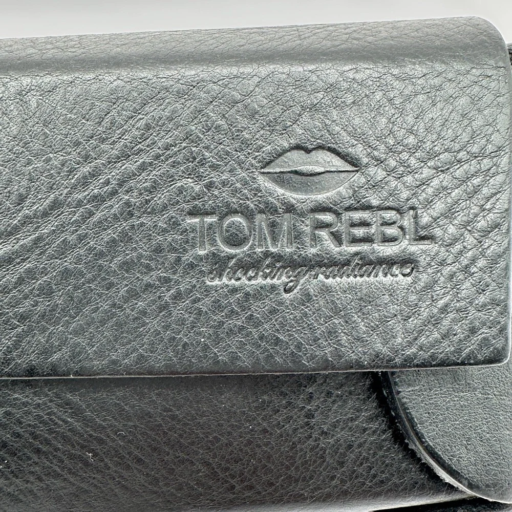 Tom REBL TRS04 S01 Wood Grain Oversized Sunglasses Black With Leather Case Italy